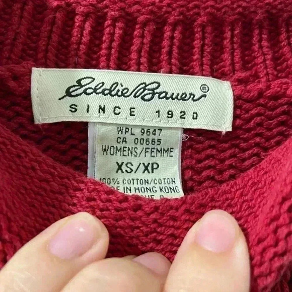Vintage Eddie Bauer 100% cotton knit sweater red XS - Picture 2 of 5